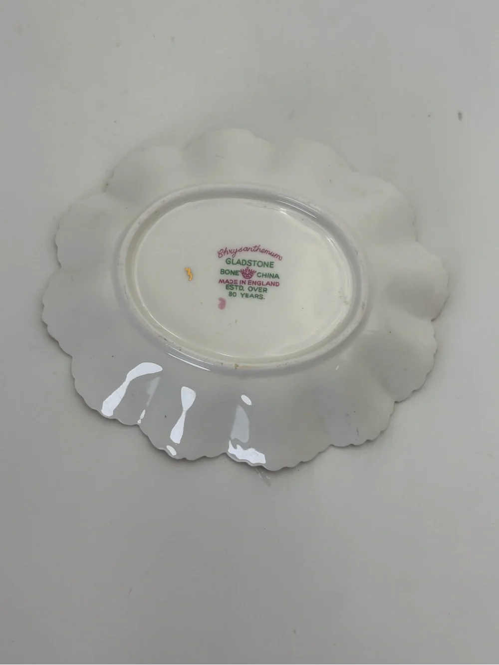 Vintage Fine Bone China Trinket Dish with Chrysanthemums and Gold Trim - England